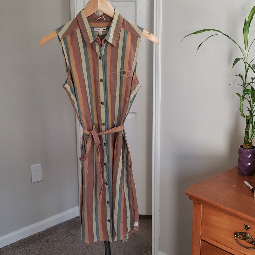 Toad & Co - Funday Sleeveless Tie Multi Stripe Dress xs